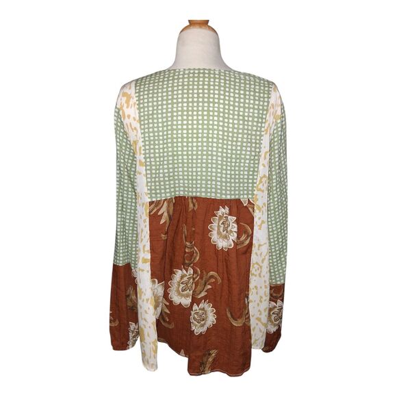 Ces Femme Boho Patchwork Long Sleeve Blouse Women's Size Small Relaxed Fit Top - Picture 5 of 7